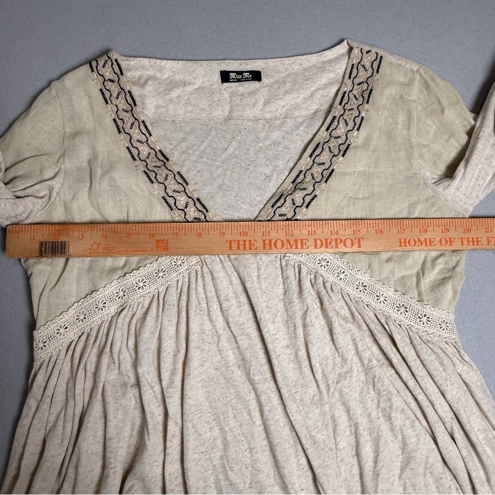 Miss Me Top Blouse Top Sz M Babydoll Embroidered Long Balloon Sleeves Bohemian - Picture 12 of 12